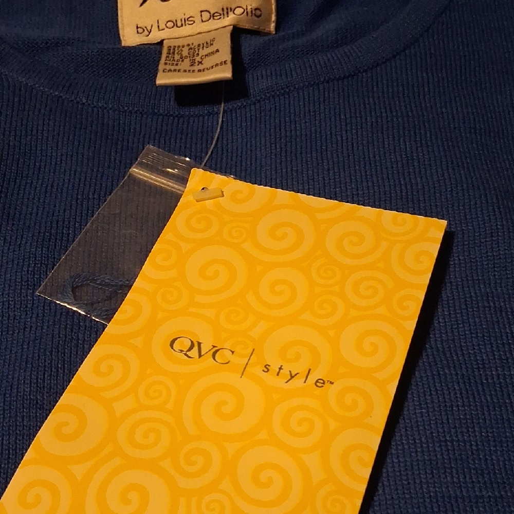 QVC Blue Ribbed Crewneck Top